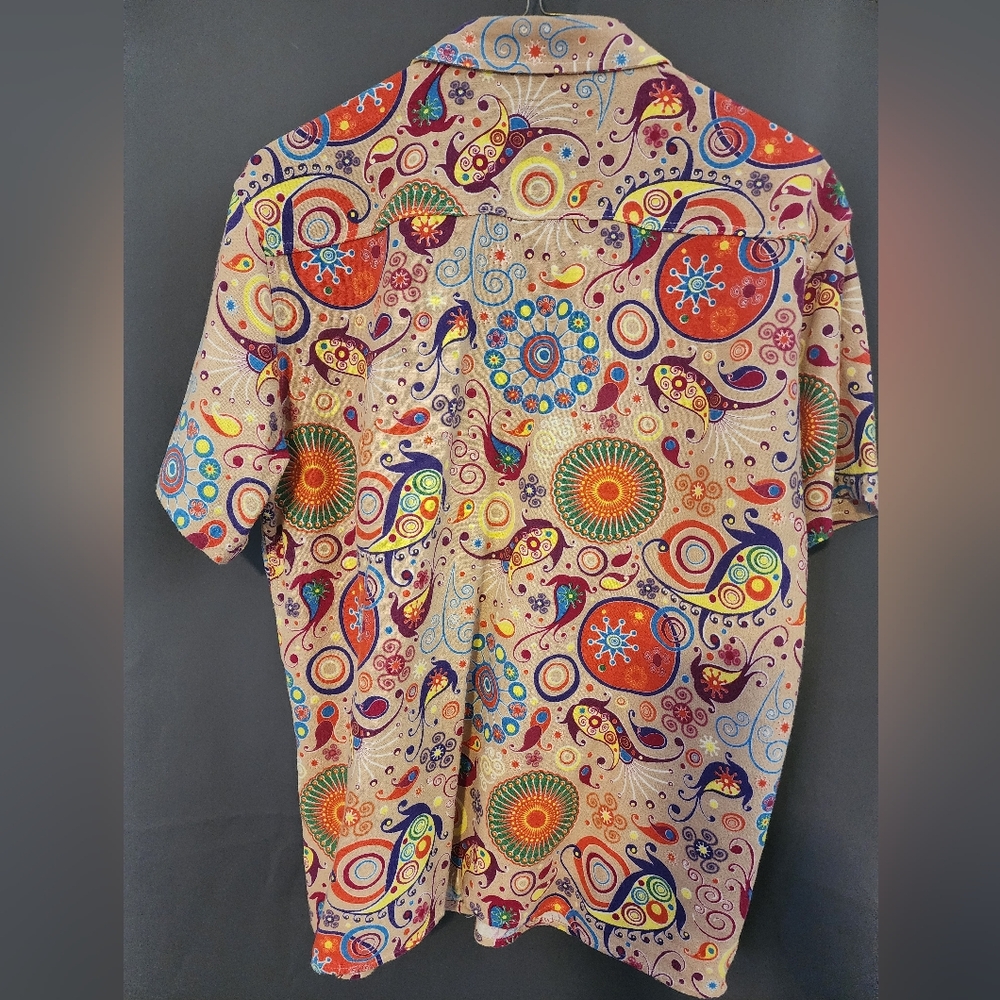 Luc Matton Shirt, Men's size Medium Colorful Cotton Linen Short Sleeve Shirt - Picture 5 of 6